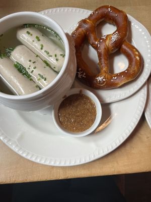 vegan weißwurst with breze and sweet mustard   at Alter Simpl in Munich