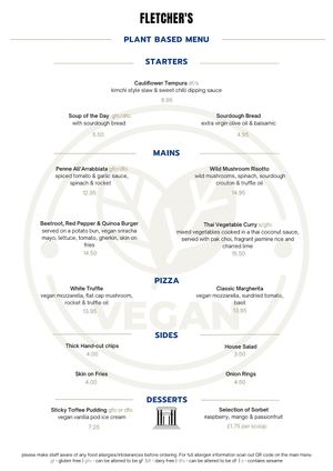 Plant based menu at Fletcher's in Stirling