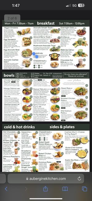 Menu  at Aubergine Kitchen in Mesa