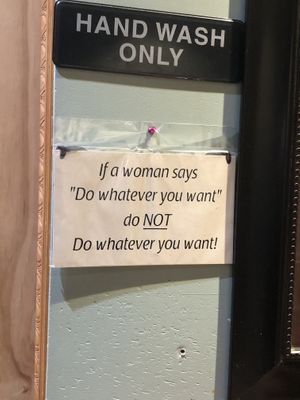 Funny sign in front of lady’s room   at House of Dosas in Hicksville