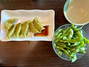 Veggie gyoza and edamame appetizers   at Iwa Sushi & Grill in Wenatchee