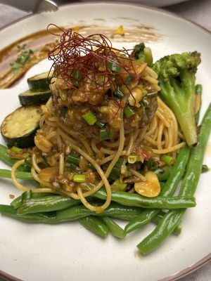 Pasta with beyond meat patty  at Clavius in Taipei