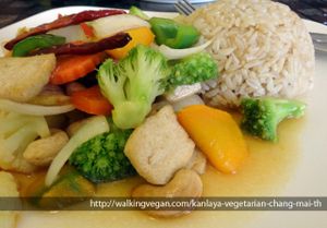Stir fried vegetables with cashew nuts and tofu at Kanlaya Vegetarian in Chiang Mai