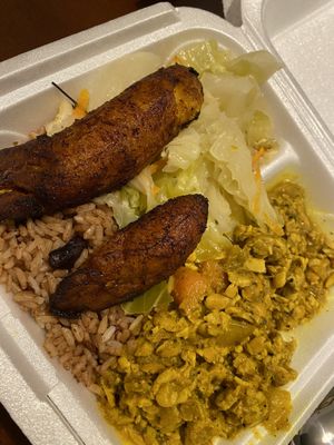 curry tempeh and a BIG plantain  at Reggae Shack Cafe in Gainesville