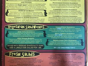 Menu at Reggae Shack Cafe in Gainesville