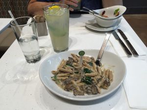 penne with mushrooms and mint lemonade  at LYFE Kitchen - River North in Chicago