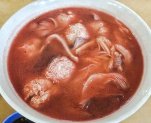 Red yeast mee sua vegan at New Big One Food Court - 天一美食 in Kuching