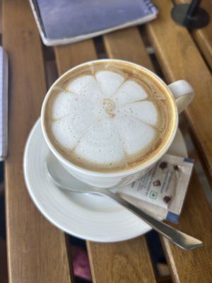 Almond milk cappuccino  at Ganga View Cafe in Rishikesh