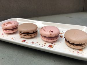 French macarons. Come to taste our cakes of the day, according to our Chef's mood and inspiration (cheesecake, crumble, meringue lemon tart, brownies...)! No refined sugar is used. at La Maison in Anjuna