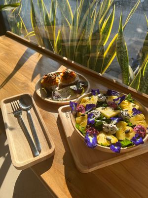 Kale salad & pumpkin kimchi sourdough toast at The butterfly effect. in Chiang Mai