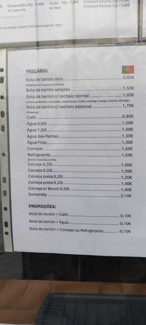 preçário. at Bolas Vegan da Praia - Maybe closed in Gois