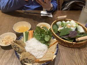 Bun cha and spring rolls   at Tet Restaurant in Hanoi