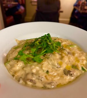 Vegetarian: Morel & Asparagus Risotto. Porcini and parmesand stock, truffle oil, pea shoots. at Vin 909 Winecafé in Annapolis