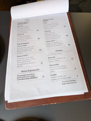 menu at Doxa in Madrid