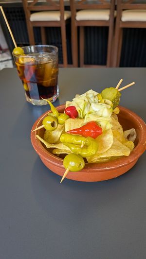 Vermut y gilda con voquerones at Doxa in Madrid
