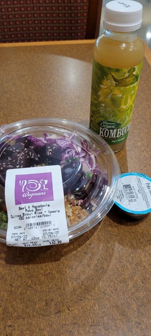 Vegan poke and kombucha at Wegmans in Frederick