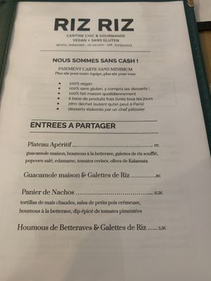 Le menu  at Riz Riz - Paradis in Paris