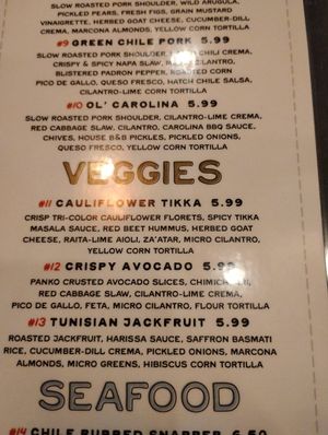 Veggie menu at Taco Ranch in Pigeon Forge