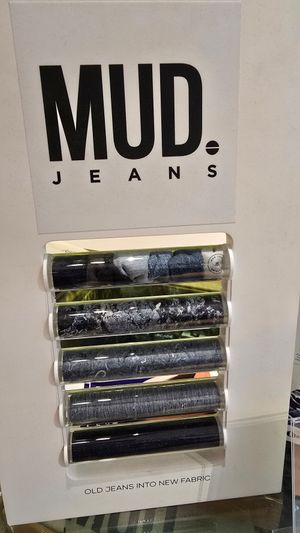 Old jeans into new fabric at MUD Jeans Brand Store in Amsterdam
