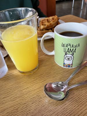 Mimosa and coffee   at Nectar Cafe in Portland
