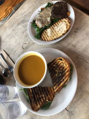 Grilled cheese up front and scramble with mushroom gravy out back!   at Nectar Cafe in Portland