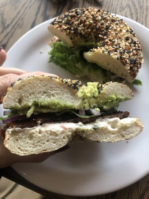 Breakfast bagel - delish! at Nectar Cafe in Portland