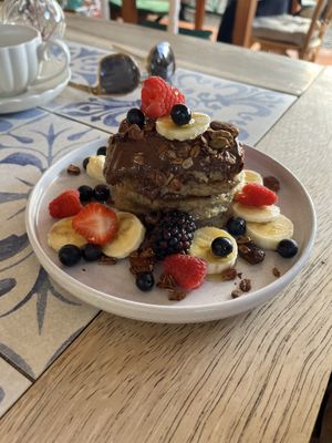 Banana pancakes with vegan nutella  at La Papaya in La Palma