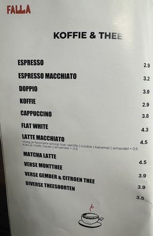 Getränkekarte: Kaffee und Tee   at FALLA in Arnhem
