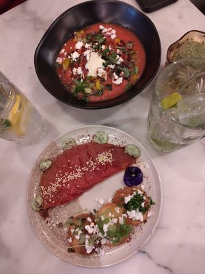 Tonijn Sashimi and gazpacho starter at FALLA in Arnhem