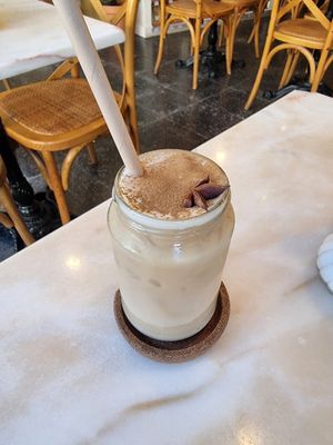 Iced oatmilk chai latte at Food in Lisbon
