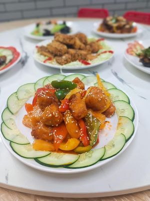 Sweet and Sour Lion's Mane Mushrooms 咕嚕猴頭菇 (Photo by 元朗大樹下天后古廟) at Tin Hau Temple - 大樹下天后古廟齋菜食堂 in New Territories