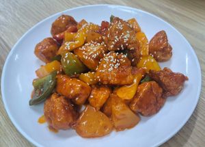 Sweet and Sour Lion's Mane Mushrooms 菠蘿咕噜肉 (Photo by Ringo Yeung) at Tin Hau Temple - 大樹下天后古廟齋菜食堂 in New Territories