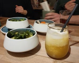 Starters and Tropical Coco Iced Tea at NaiNai Bao in Cologne