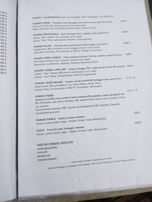 Menu at Ledro Nature Art Cafe & Shop in Ledro