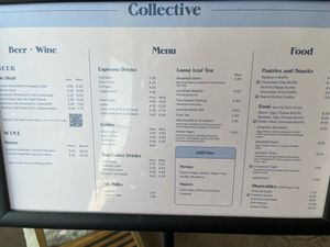 Menu with vegan options  at Collective Coffee in Wichita Falls