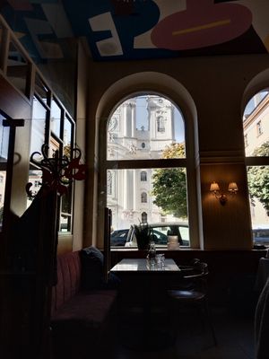 Beautiful view to the church square at Treu am Platzl in Vienna