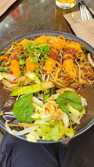 Rice Noodles with vegetables and vegan shrimps at Tokymon Chay in Frankfurt