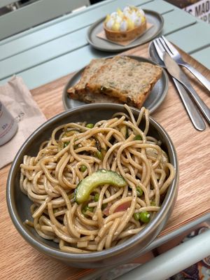 Soba salad with lemon 🍋 tart   at Land & Monkeys in Bordeaux