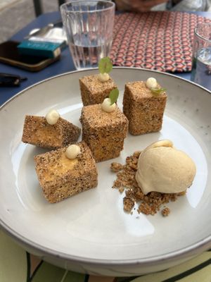 Tofu fritto con gelato al miso   at Osteria della Gatta Matta in Parma