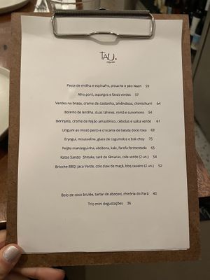 cardápio  at Tau Cozinha in Sao Paulo