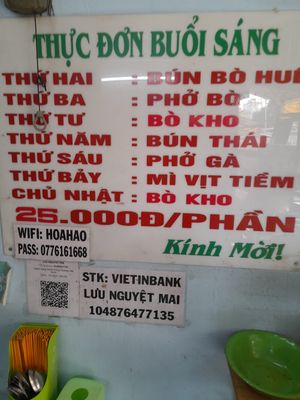 Sign inside at Hòa Hảo in Ho Chi Minh City