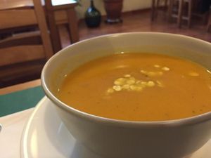 Vegan vegetable soup at L'Espiga d'Or in Tarragona