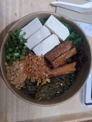 Boat Noodles (Saucy) its tasty but the portion is not so big. at ONE bOwl Vegan by CANES in Bangkok