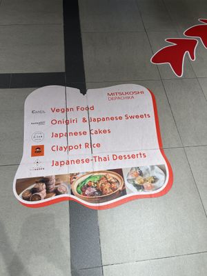 Sticker on the floor. It was really difficult for us to find it. It’s in a huge shopping centre on the B1 level. I ended up asking people for directions and got there eventually  at ONE bOwl Vegan by CANES in Bangkok