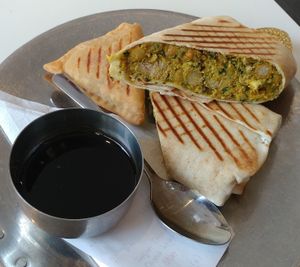 chana vegan chicken wrap at Remedy Cafe - Jasper Ave in Edmonton