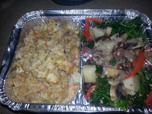 Mofongo & mixed vegies with Power Kale salad. at Da Bahamian Vegan in Nassau