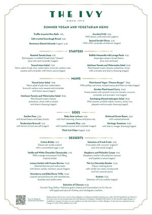 Summer 2025 menu at The Ivy in York