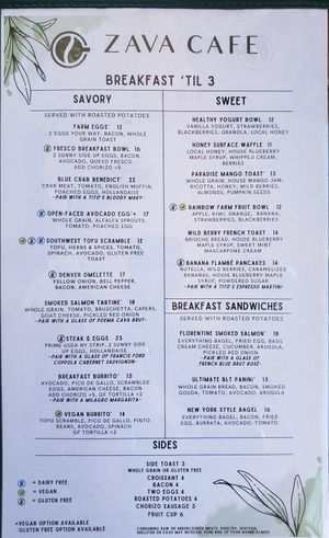 Breakfast Menu at Zava Cafe in Milton