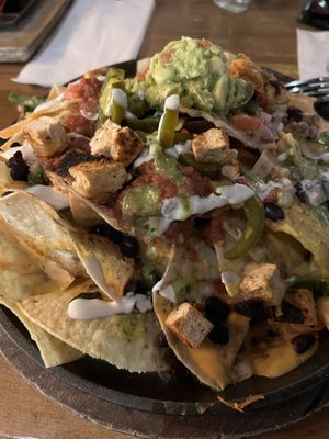 Loaded vegan nachos and I added “Chikin”.  at Nacho Daddy - Downtown in Las Vegas