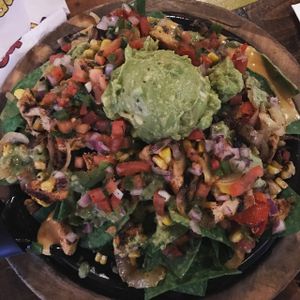 Vegan Chick'n Nachos with guac at Nacho Daddy - Downtown in Las Vegas